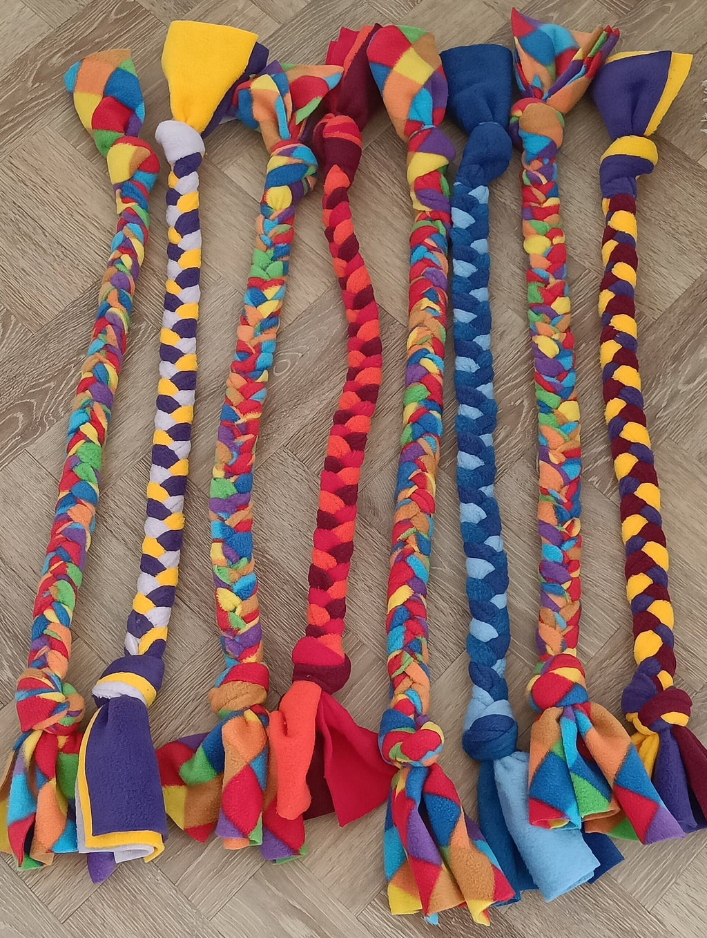 Fleece plaited Dog tug Multicolored Puppy Chew training toy, throw and fetch game