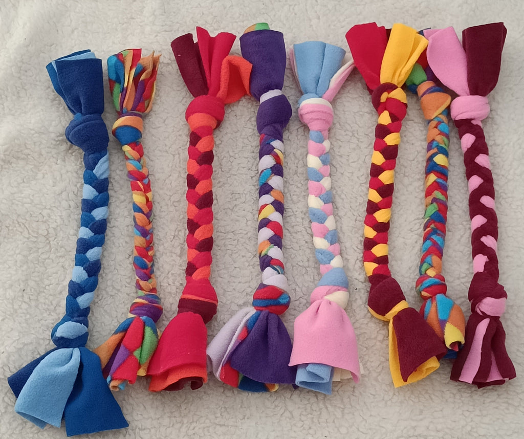 Fleece plaited Dog tug Multicolored Puppy Chew training toy, throw and fetch game