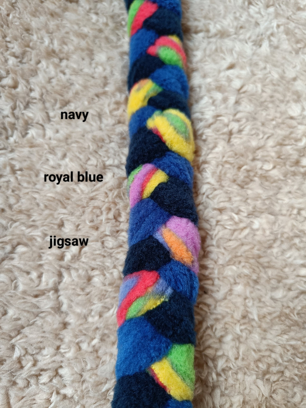 Fleece plaited Dog tug Multicolored Puppy Chew training toy, throw and fetch game