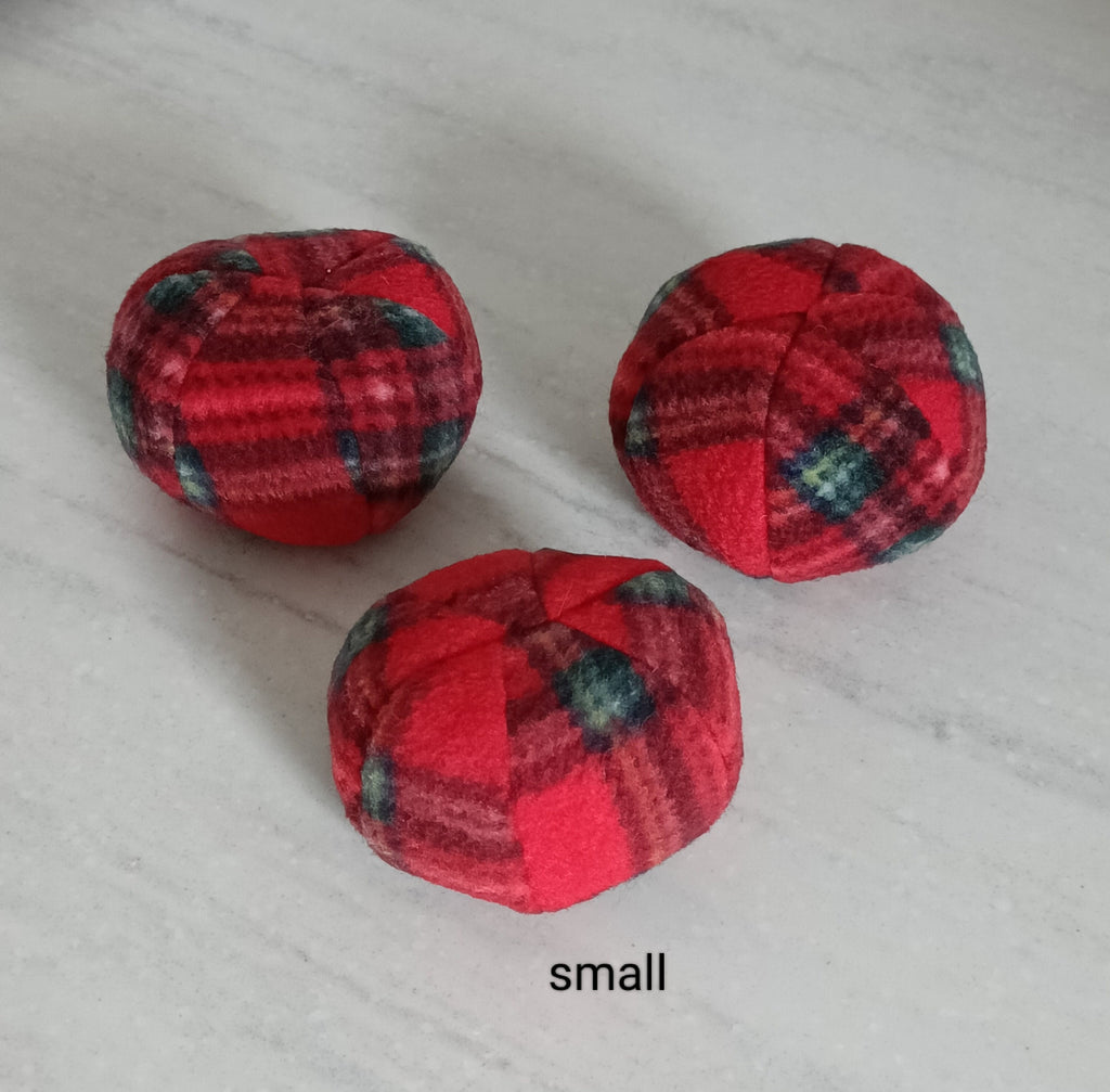 Soft Balls for dogs, sheepskin stuffed, tartan fleece, squeaker option available