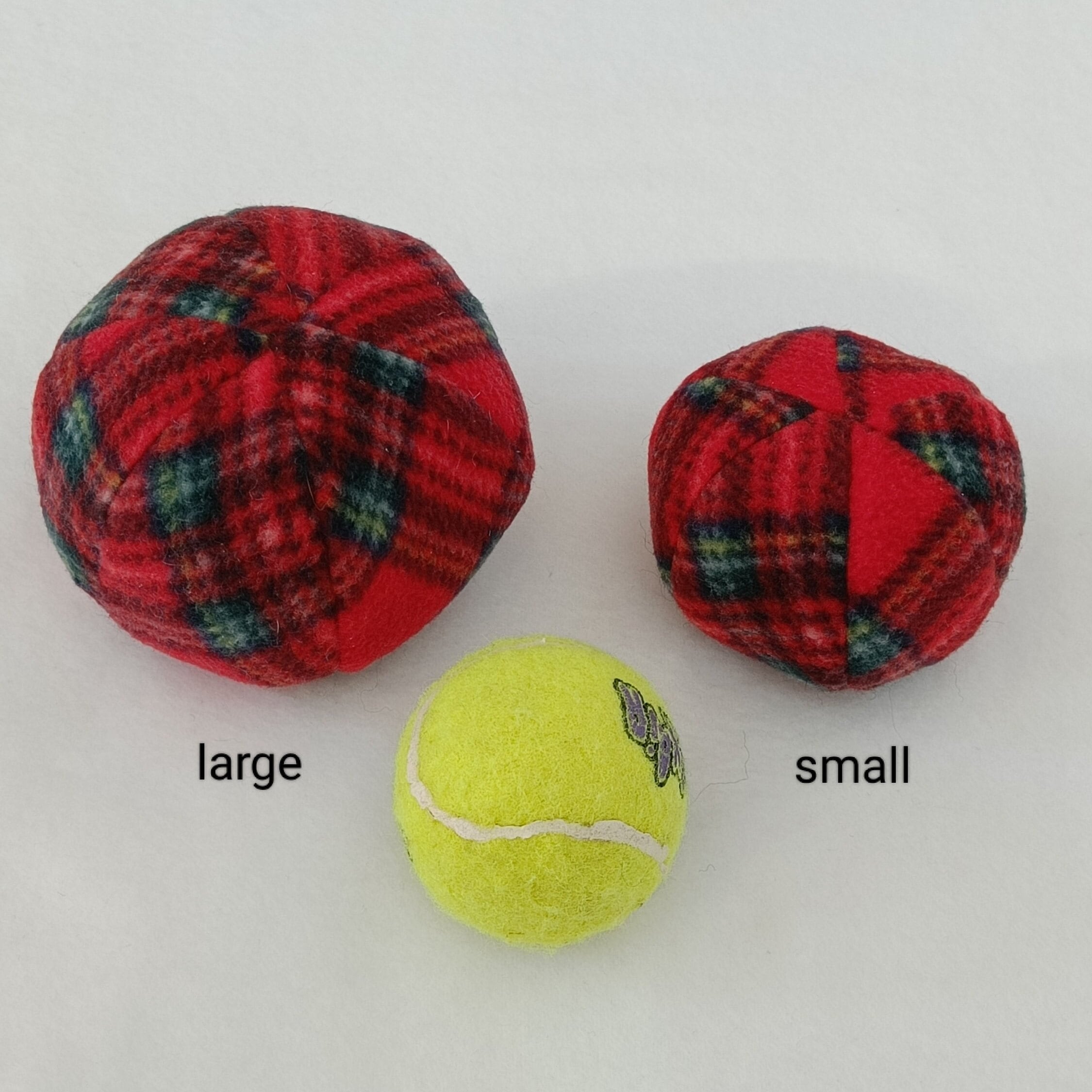 Soft Balls for dogs, sheepskin stuffed, tartan fleece, squeaker option available
