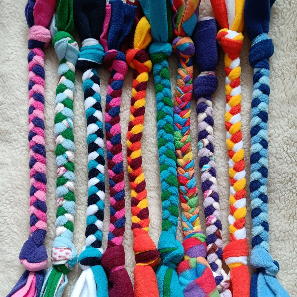 Fleece plaited Dog tug Multicolored Puppy Chew training toy, throw and fetch game