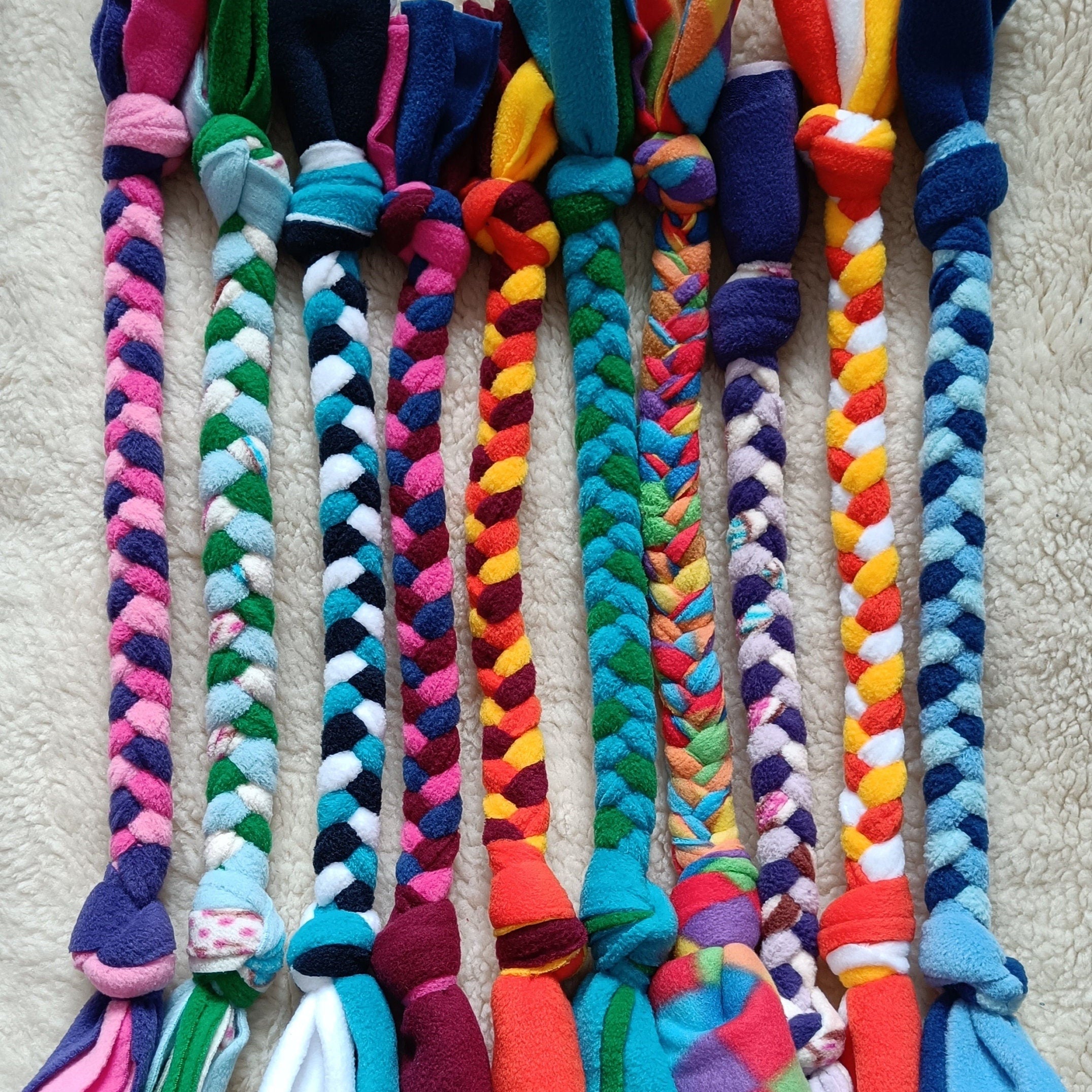 Fleece plaited Dog tug Multicolored Puppy Chew training toy, throw and fetch game