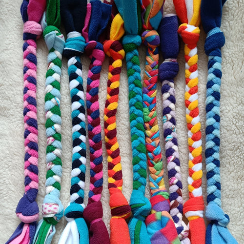 Fleece plaited Dog tug Multicolored Puppy Chew training toy, throw and fetch game