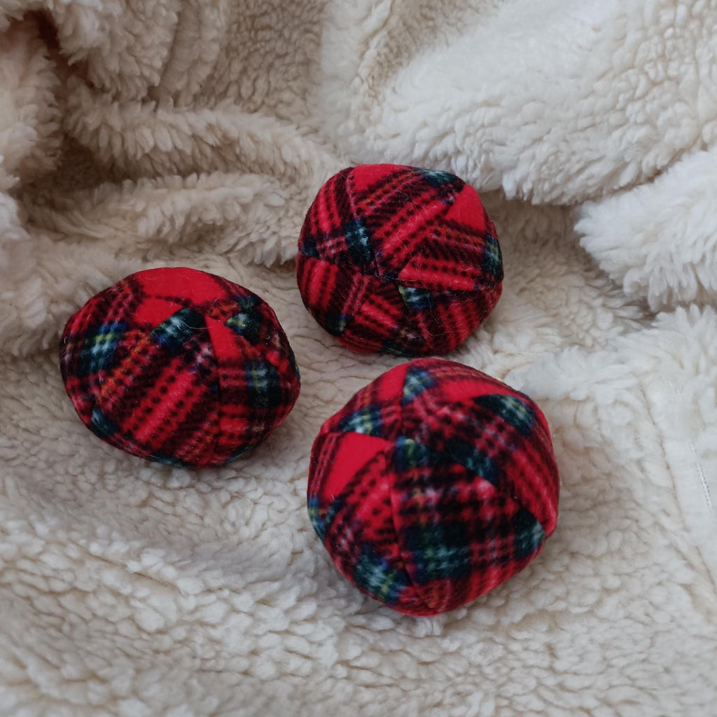Soft Balls for dogs, sheepskin stuffed, tartan fleece, squeaker option available