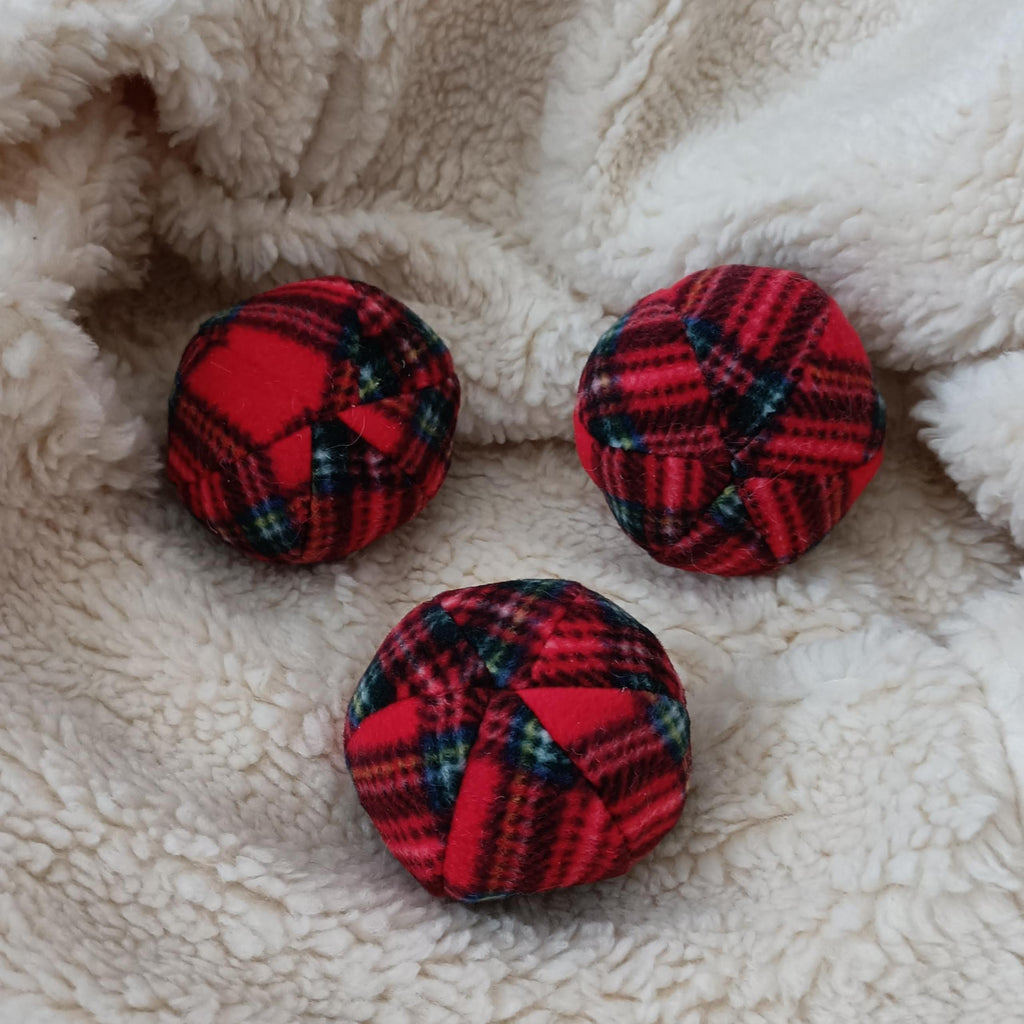 Soft Balls for dogs, sheepskin stuffed, tartan fleece, squeaker option available
