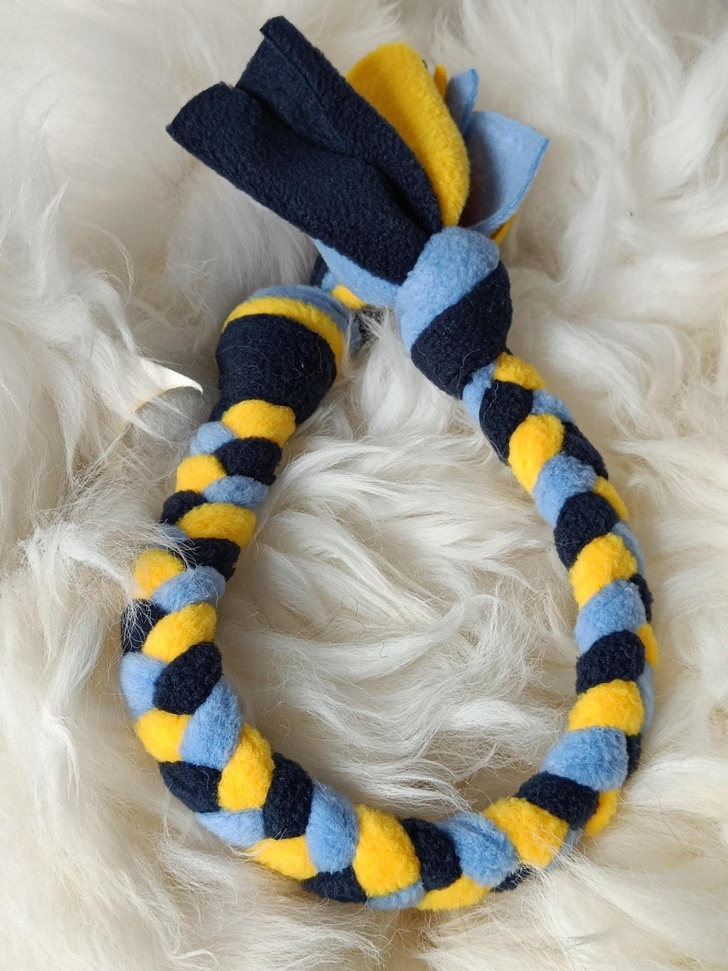 Fleece plaited Dog tug Multicolored Puppy Chew training toy, throw and fetch game