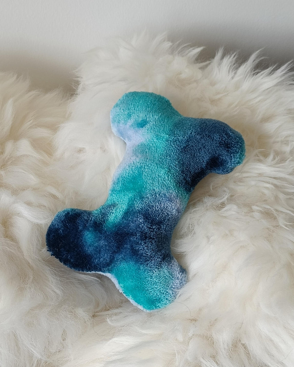 Dog bone filled with sheepskin, plush fleece pet toy, squeaker option available