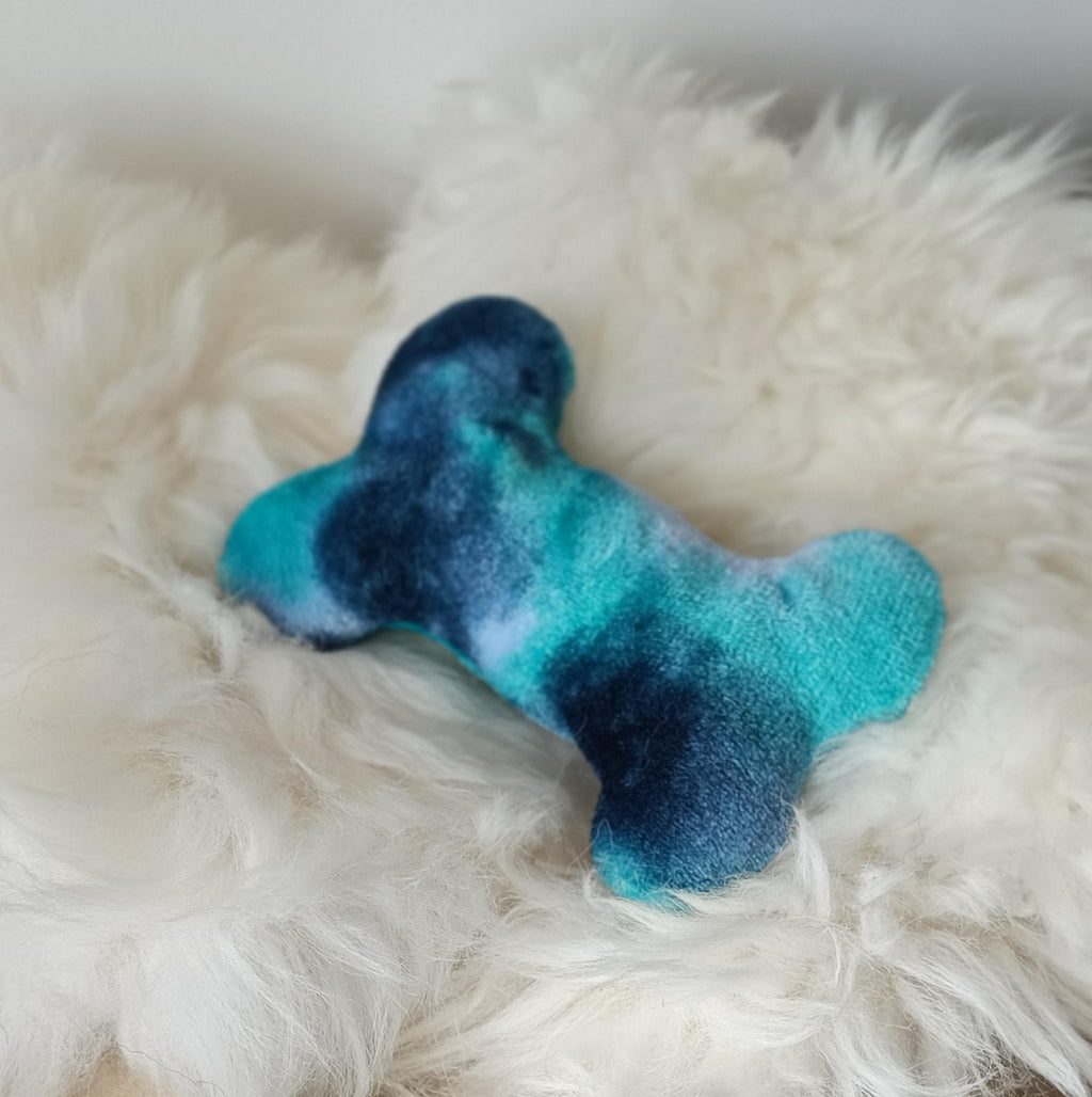 Dog bone filled with sheepskin, plush fleece pet toy, squeaker option available