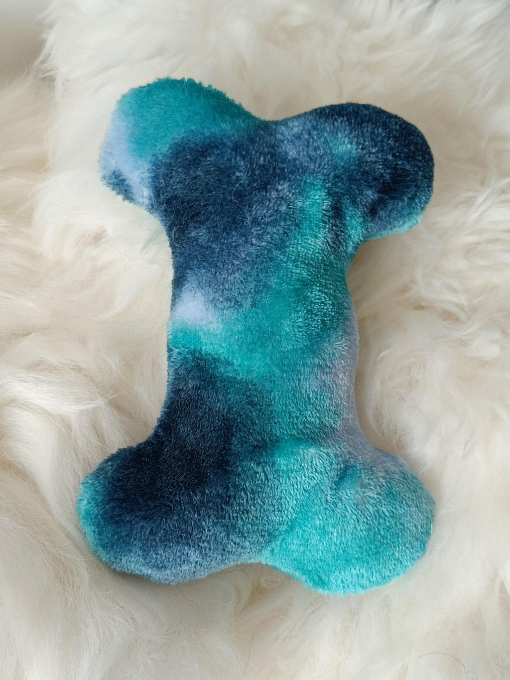 Dog bone filled with sheepskin, plush fleece pet toy, squeaker option available