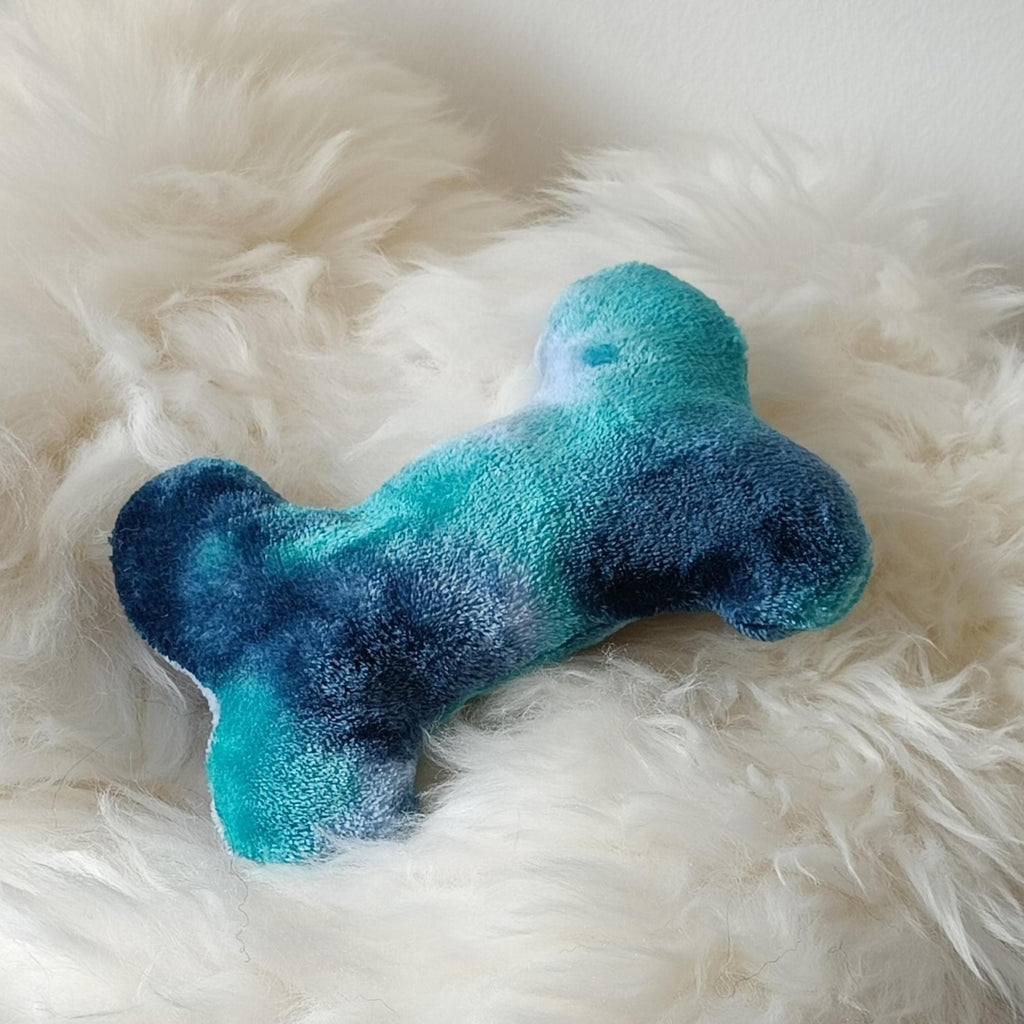 Dog bone filled with sheepskin, plush fleece pet toy, squeaker option available