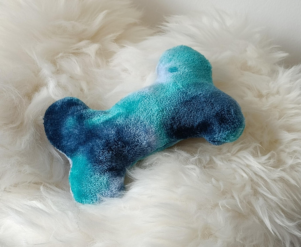 Dog bone filled with sheepskin, plush fleece pet toy, squeaker option available