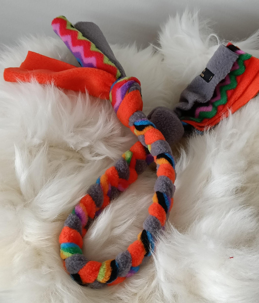 Fleece plaited Dog tug Multicolored Puppy Chew training toy, throw and fetch game