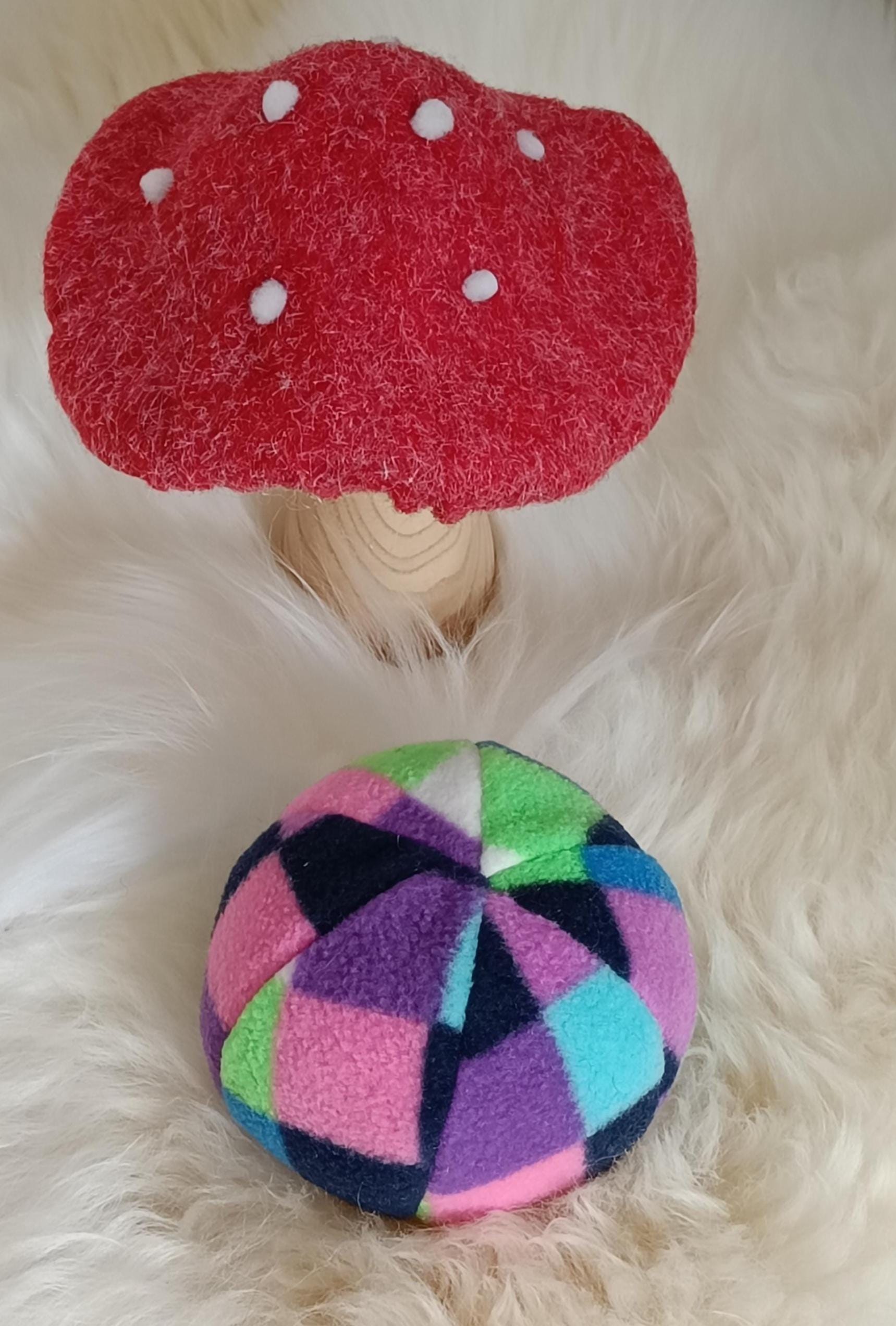 Fleece soft ball dog toy filled with sheepskin - squeaker option available