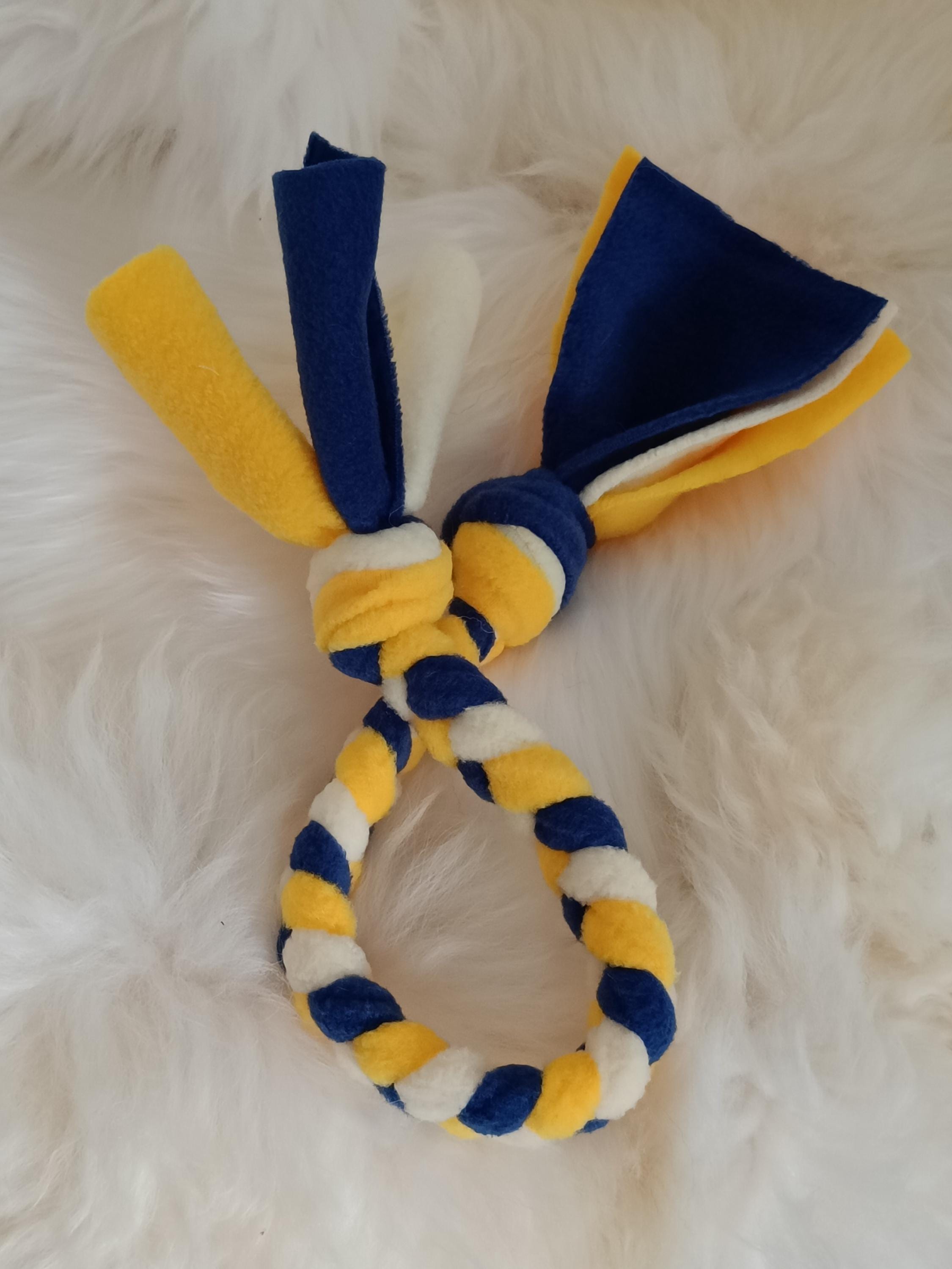 Fleece plaited Dog tug Multicolored Puppy Chew training toy, throw and fetch game