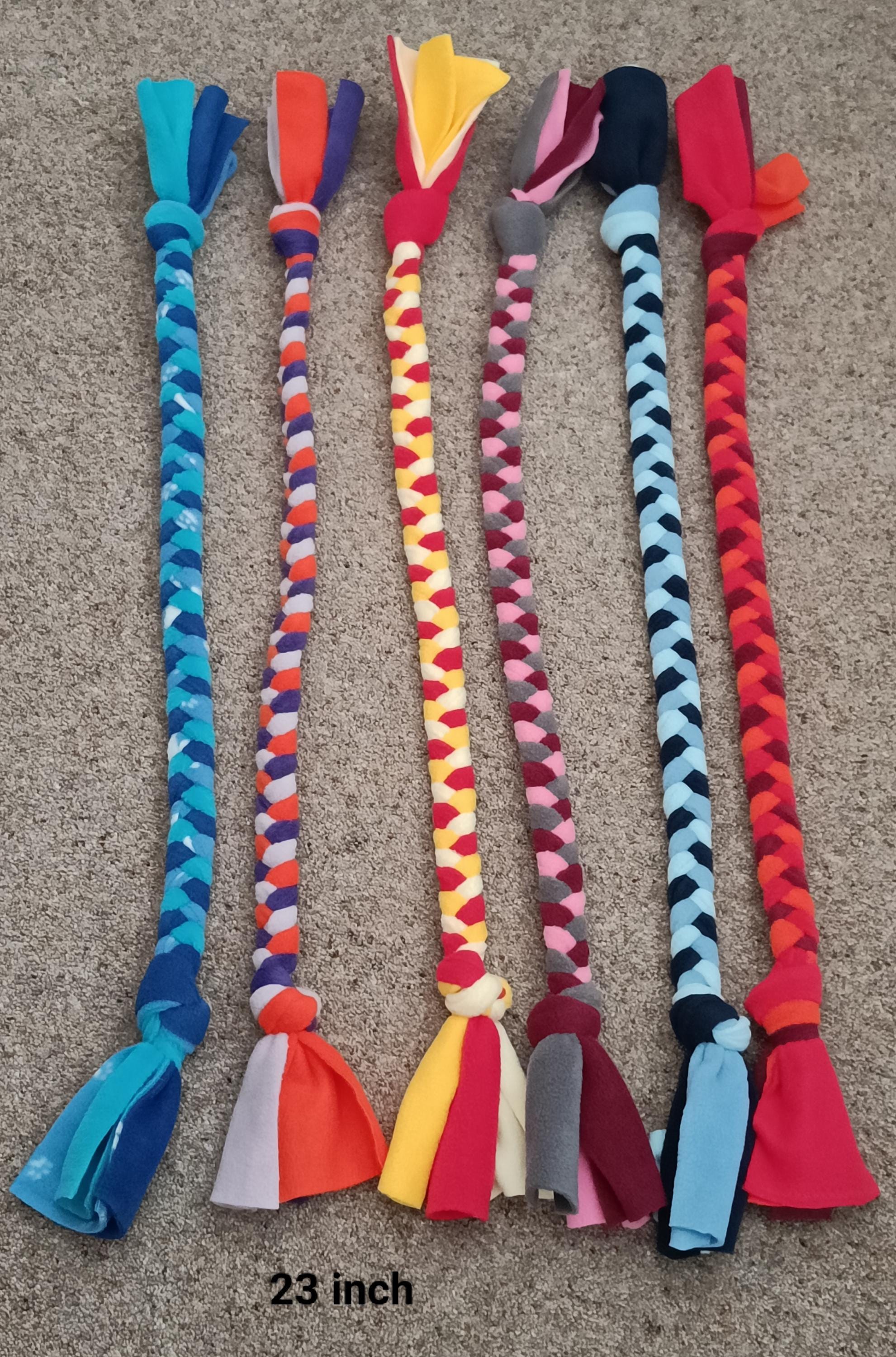 Fleece plaited Dog tug Multicolored Puppy Chew training toy, throw and fetch game