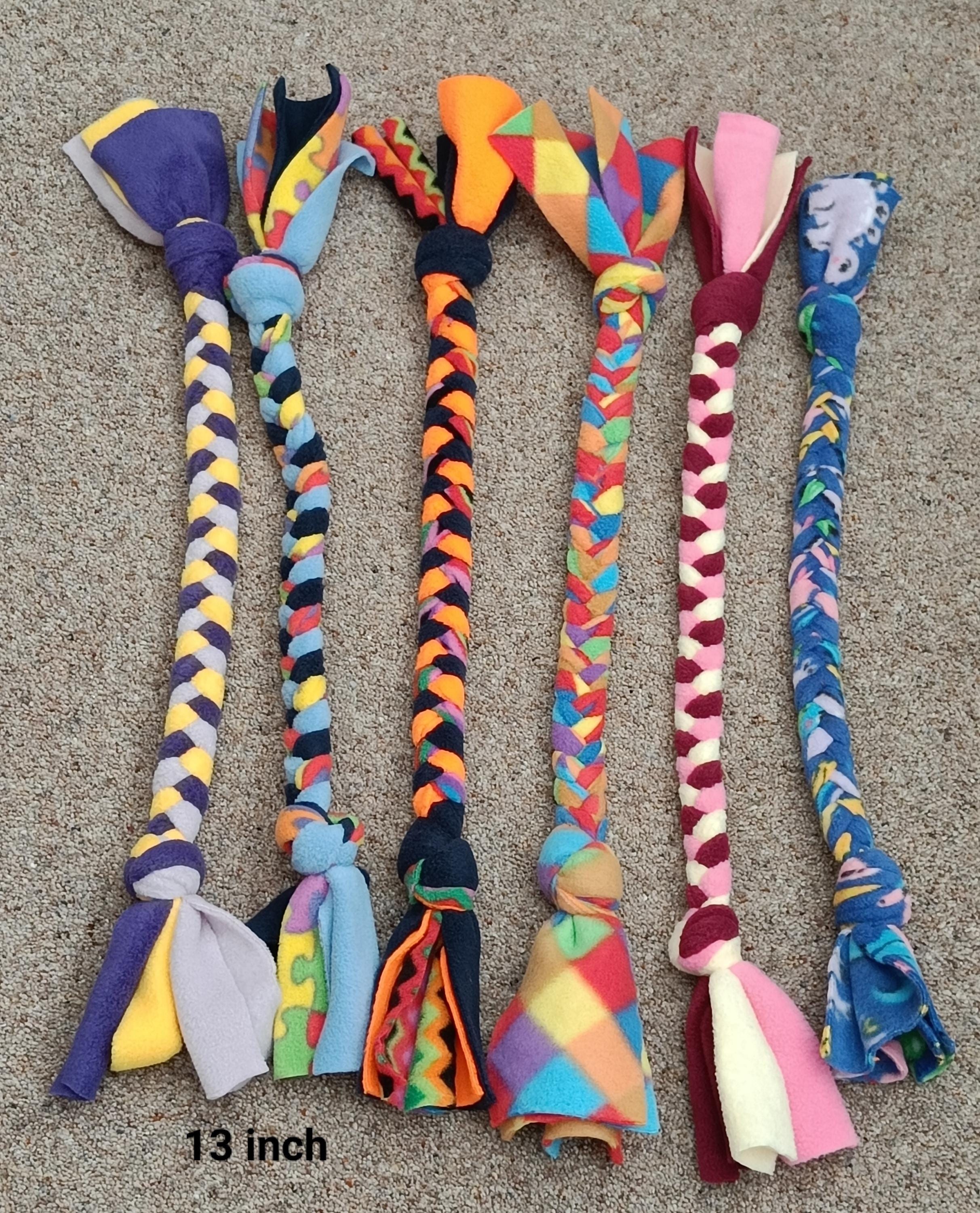Fleece plaited Dog tug Multicolored Puppy Chew training toy, throw and fetch game