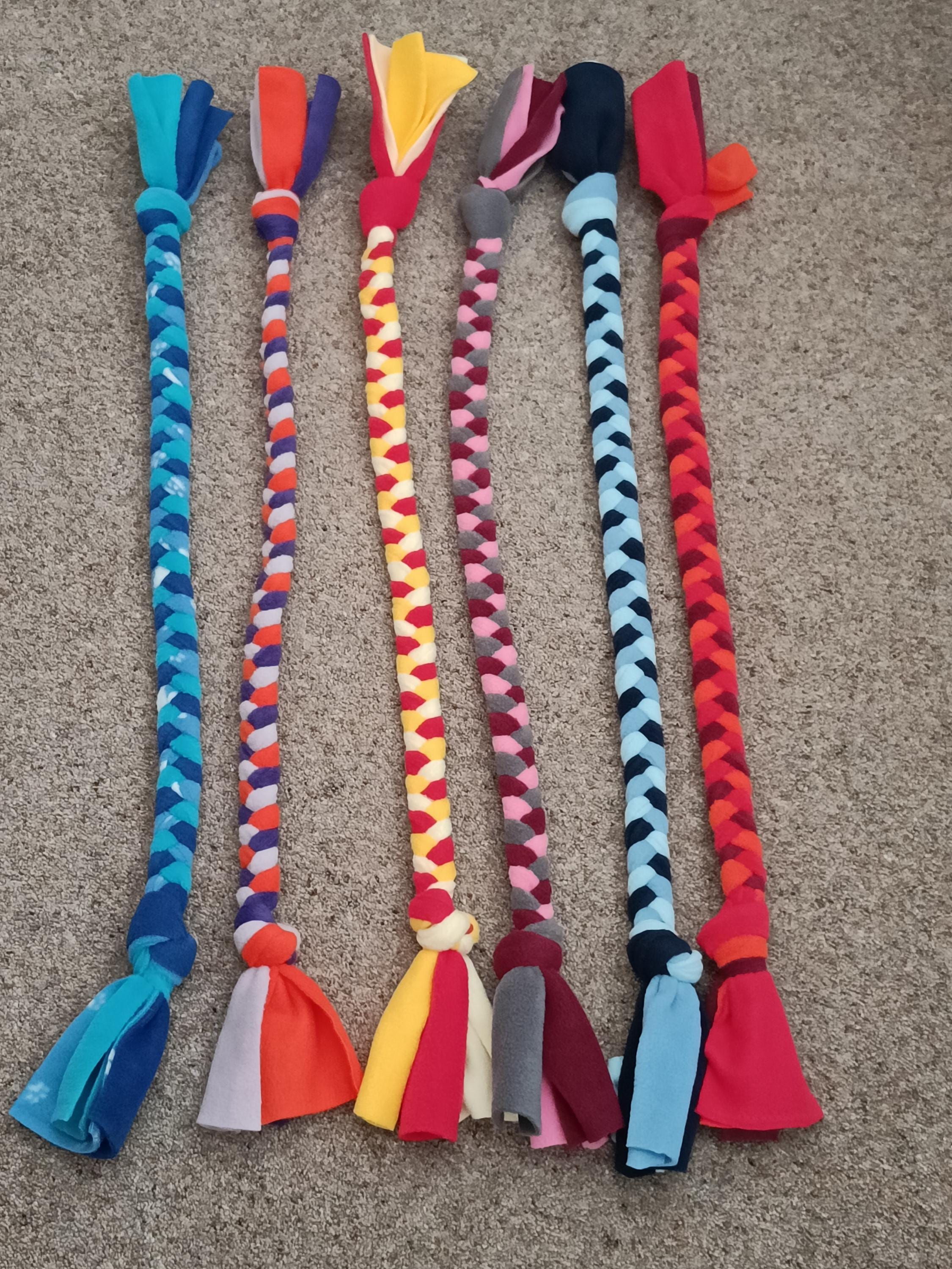 Fleece plaited Dog tug Multicolored Puppy Chew training toy, throw and fetch game