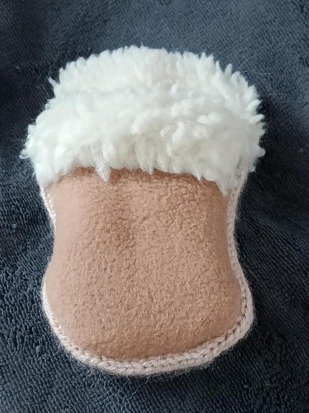 Small dogs slipper toy, faux fur and fleece comforter, crunchy crackling dog toy