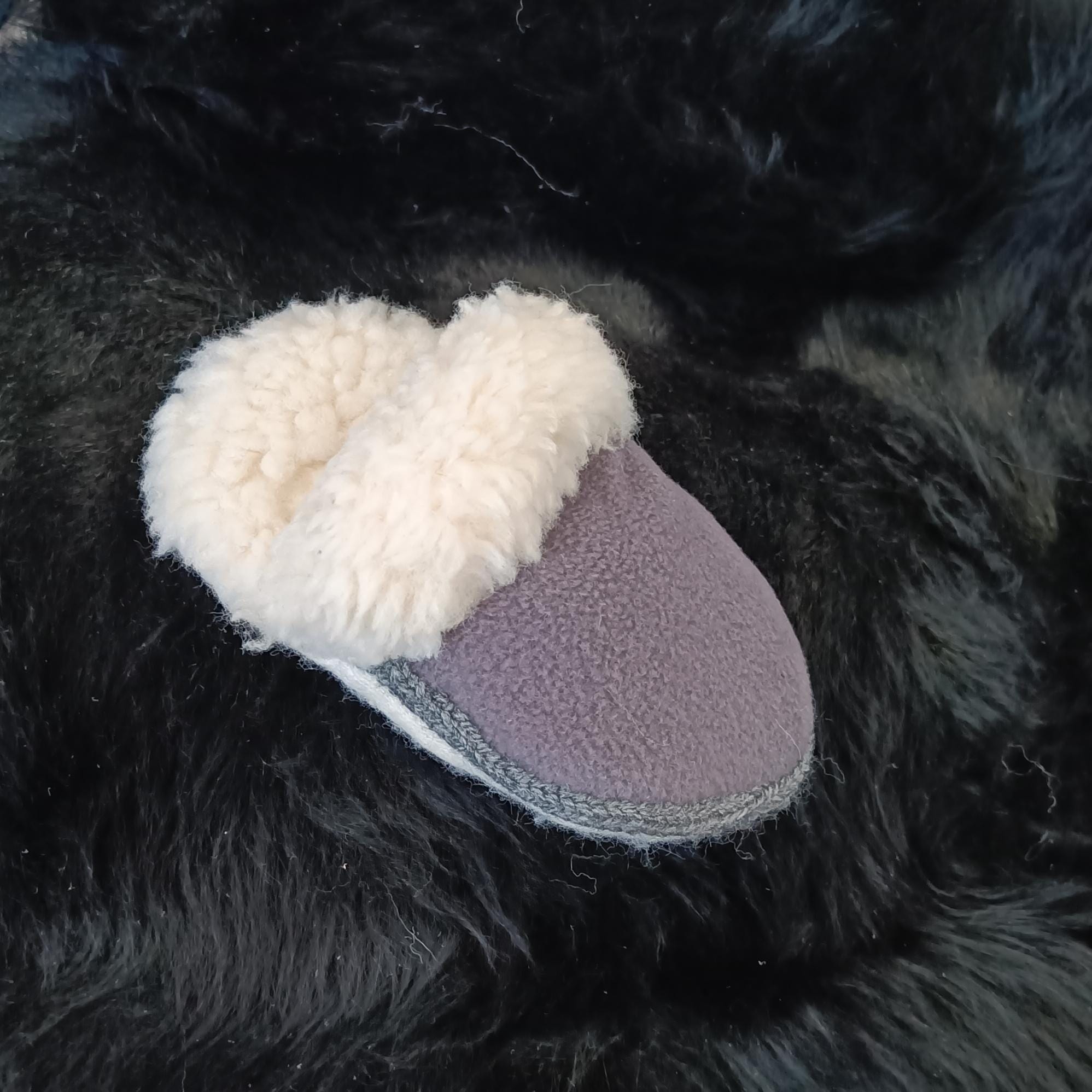 Small dogs slipper toy, faux fur and fleece comforter, crunchy crackling dog toy
