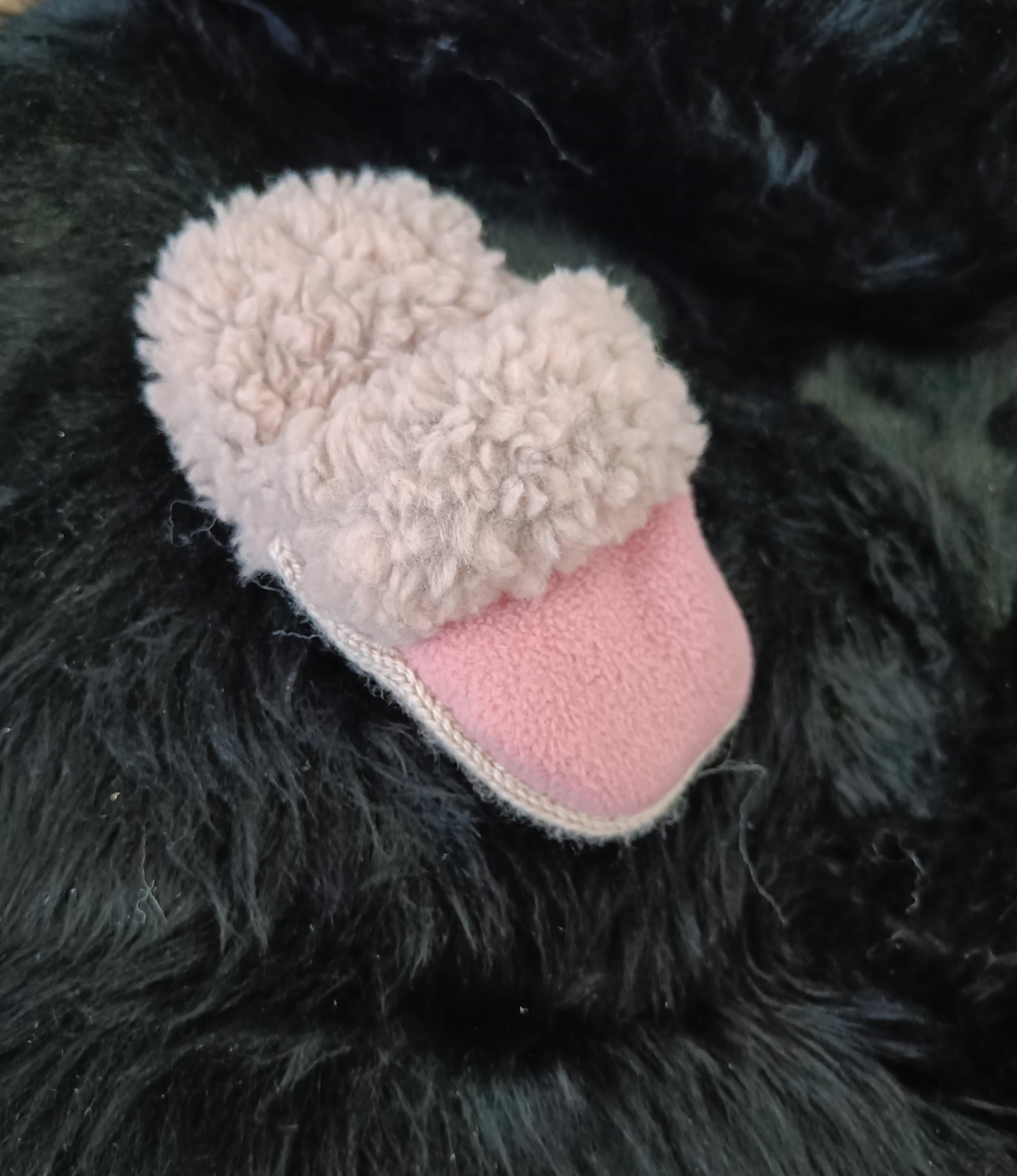 Small dogs slipper toy, faux fur and fleece comforter, crunchy crackling dog toy