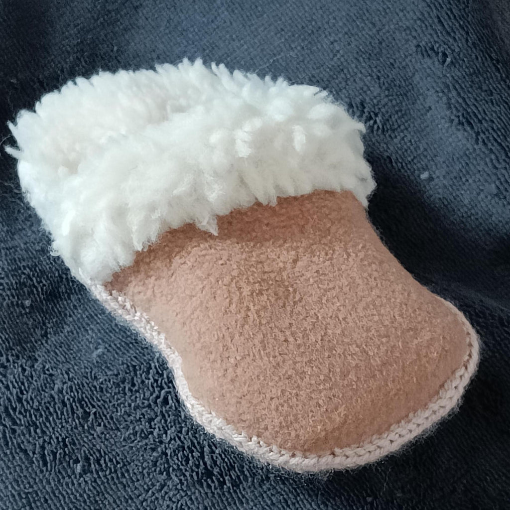 Small dogs slipper toy, faux fur and fleece comforter, crunchy crackling dog toy