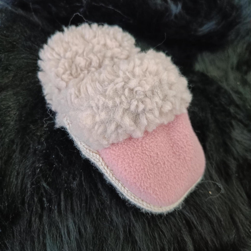 Small dogs slipper toy, faux fur and fleece comforter, crunchy crackling dog toy