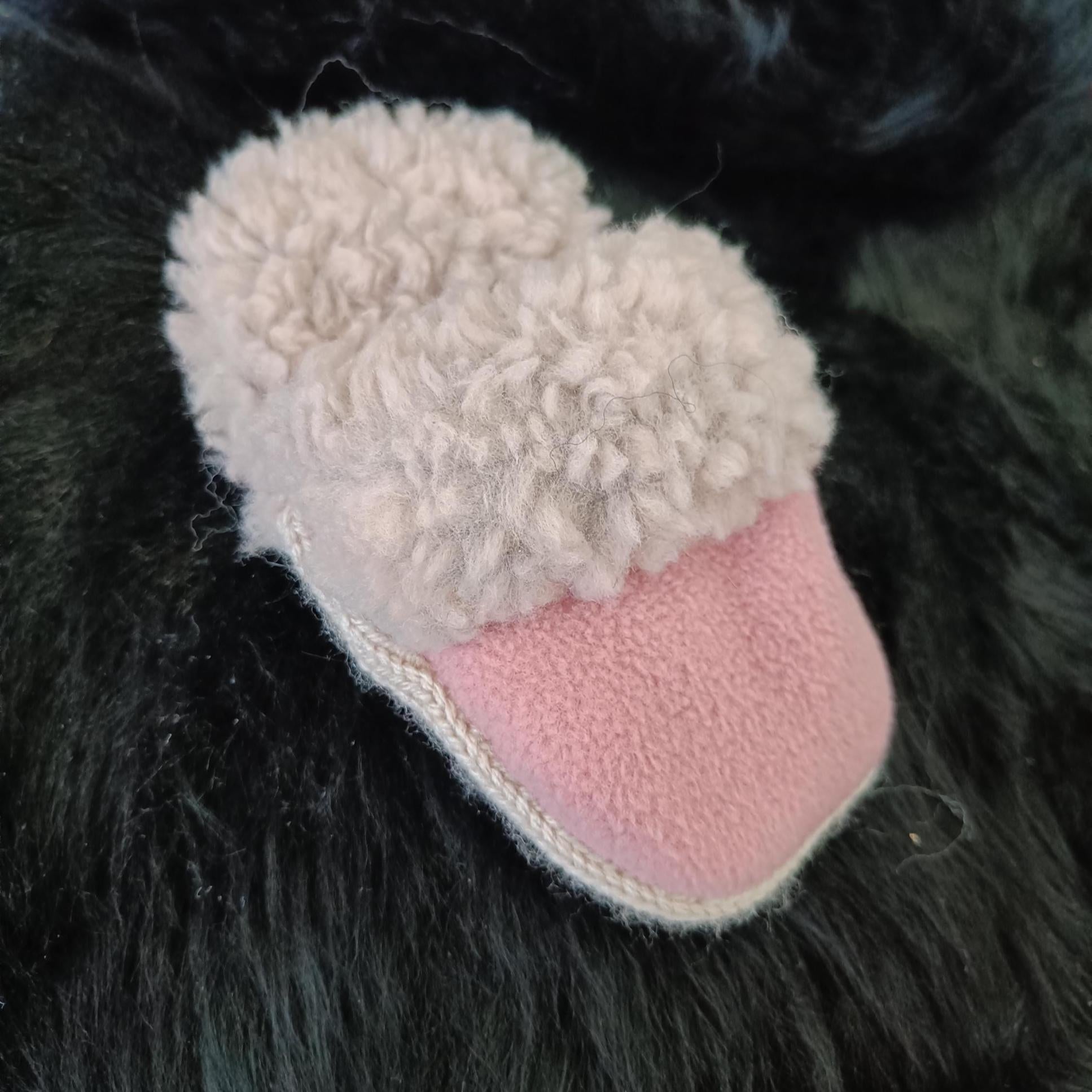 Small dogs slipper toy, faux fur and fleece comforter, crunchy crackling dog toy