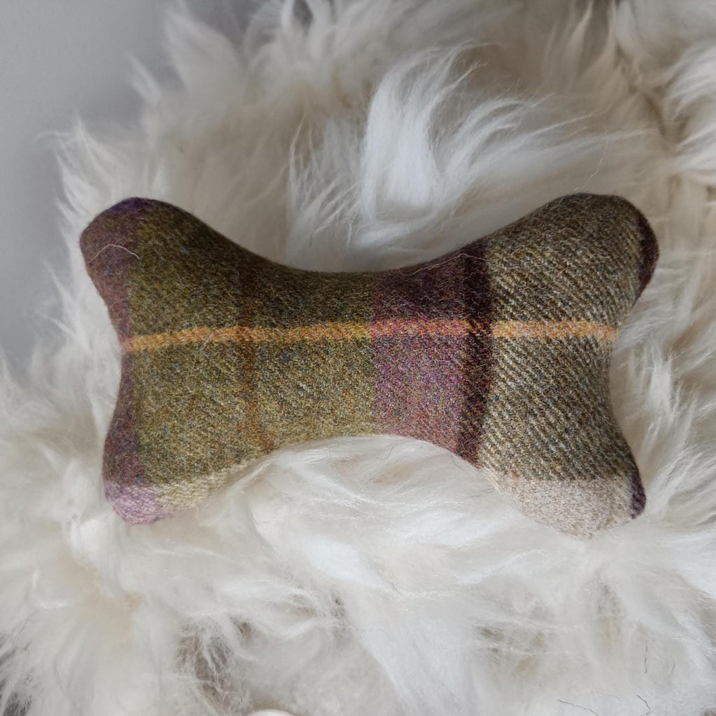 Fabric bone for small dogs and puppies. Sheepskin filled toy. Natural pet toy