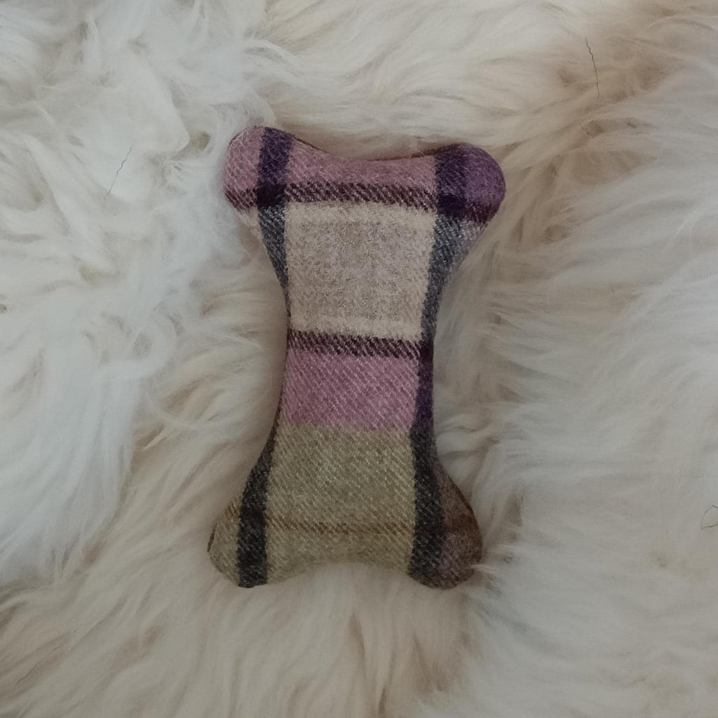 Fabric bone for small dogs and puppies. Sheepskin filled toy. Natural pet toy