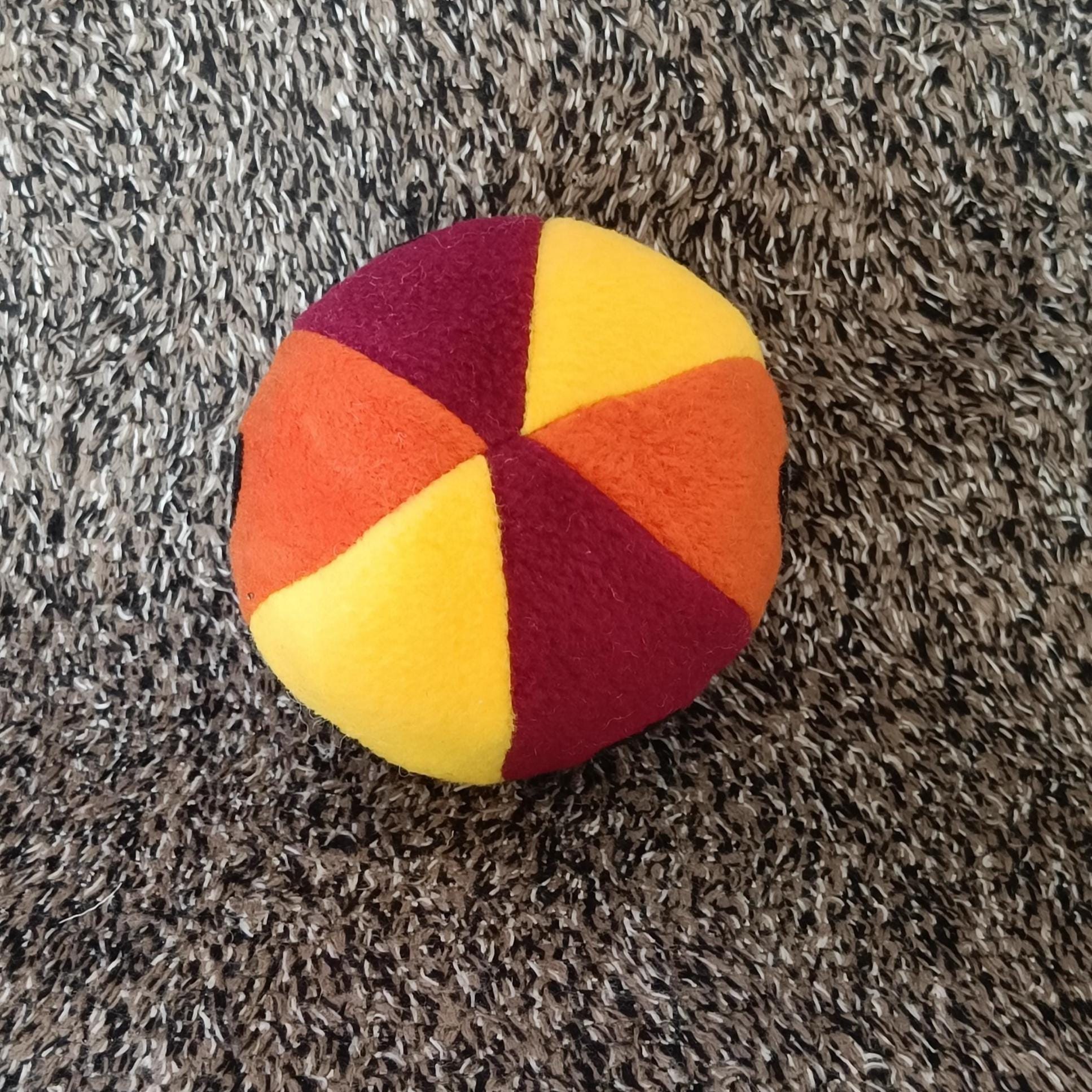Soft Fleece dog ball with spots, soft sheepskin filled pet toy - squeaker option available