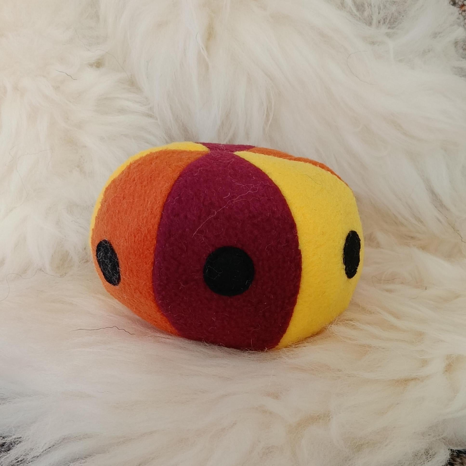Soft Fleece dog ball with spots, soft sheepskin filled pet toy - squeaker option available