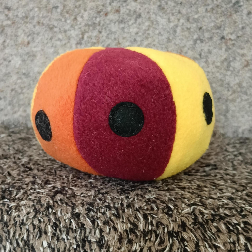 Soft Fleece dog ball with spots, soft sheepskin filled pet toy - squeaker option available