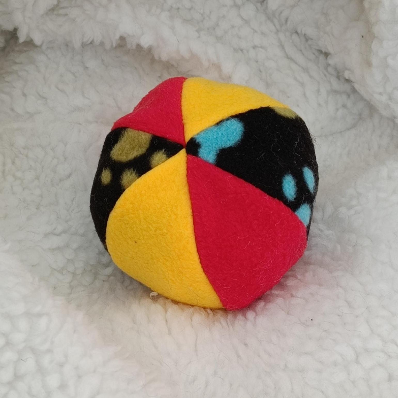 Fleece soft ball dog toy filled with sheepskin - squeaker option available