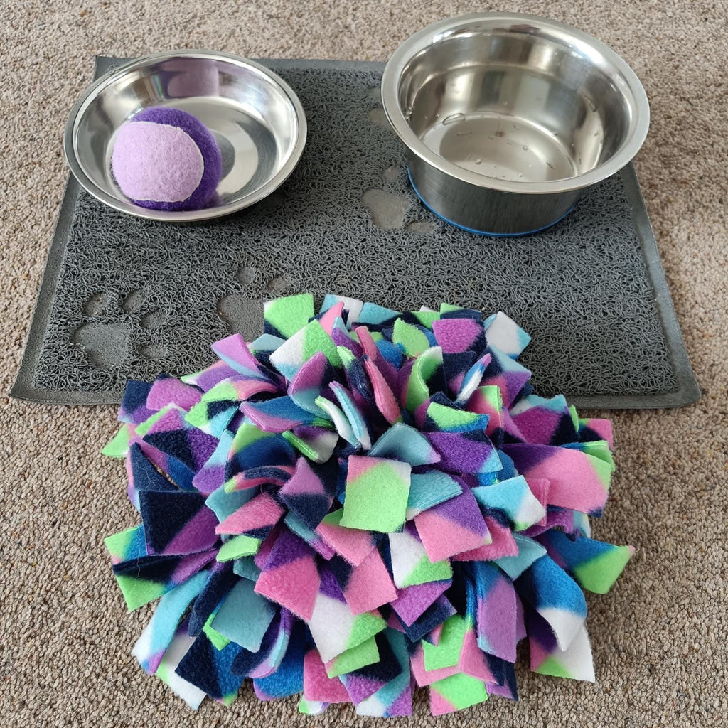 Snuffle mat for small pet, treat dispenser, foraging, sniffing, finding snacks, dog toy
