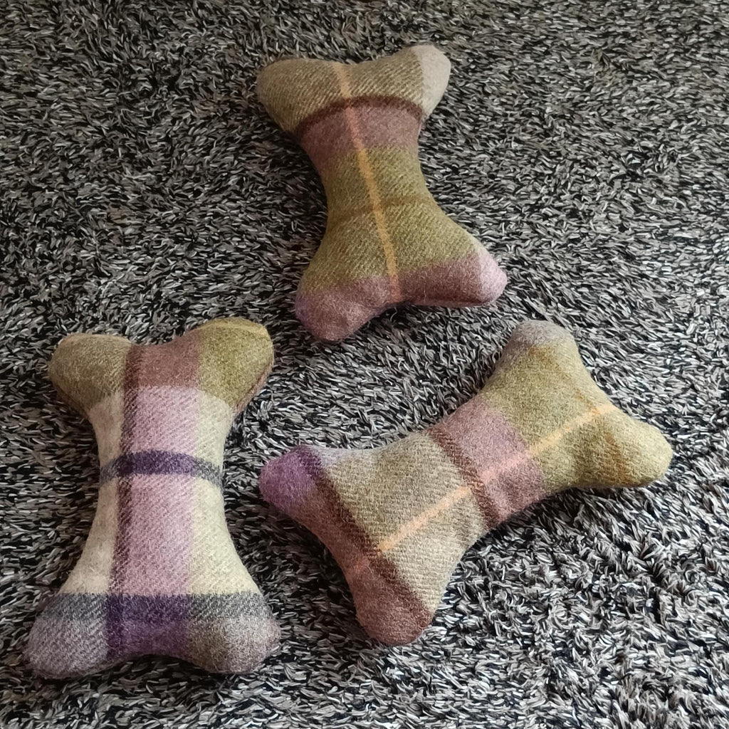 Fabric bone for small dogs and puppies. Sheepskin filled toy. Natural pet toy