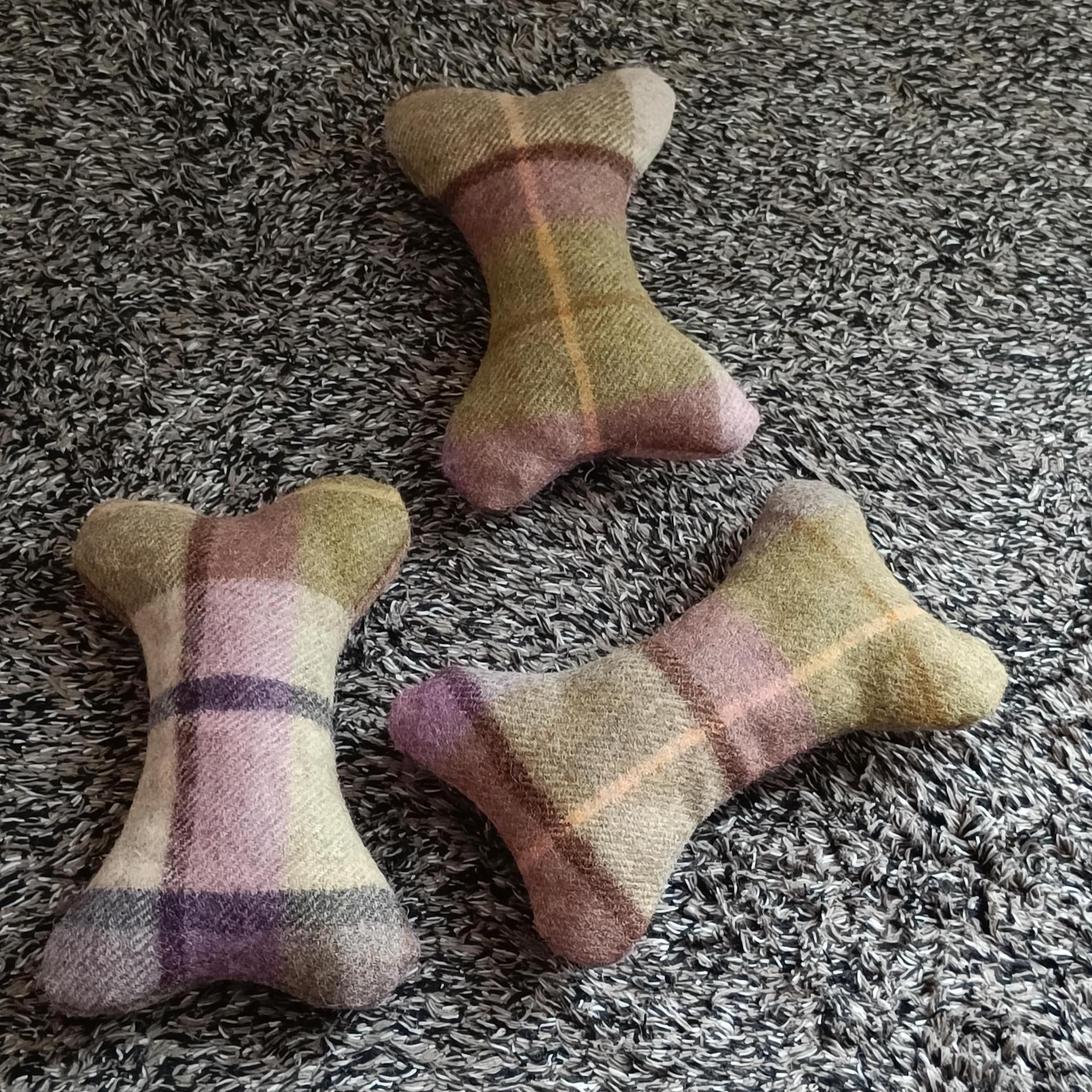 Fabric bone for small dogs and puppies. Sheepskin filled toy. Natural pet toy
