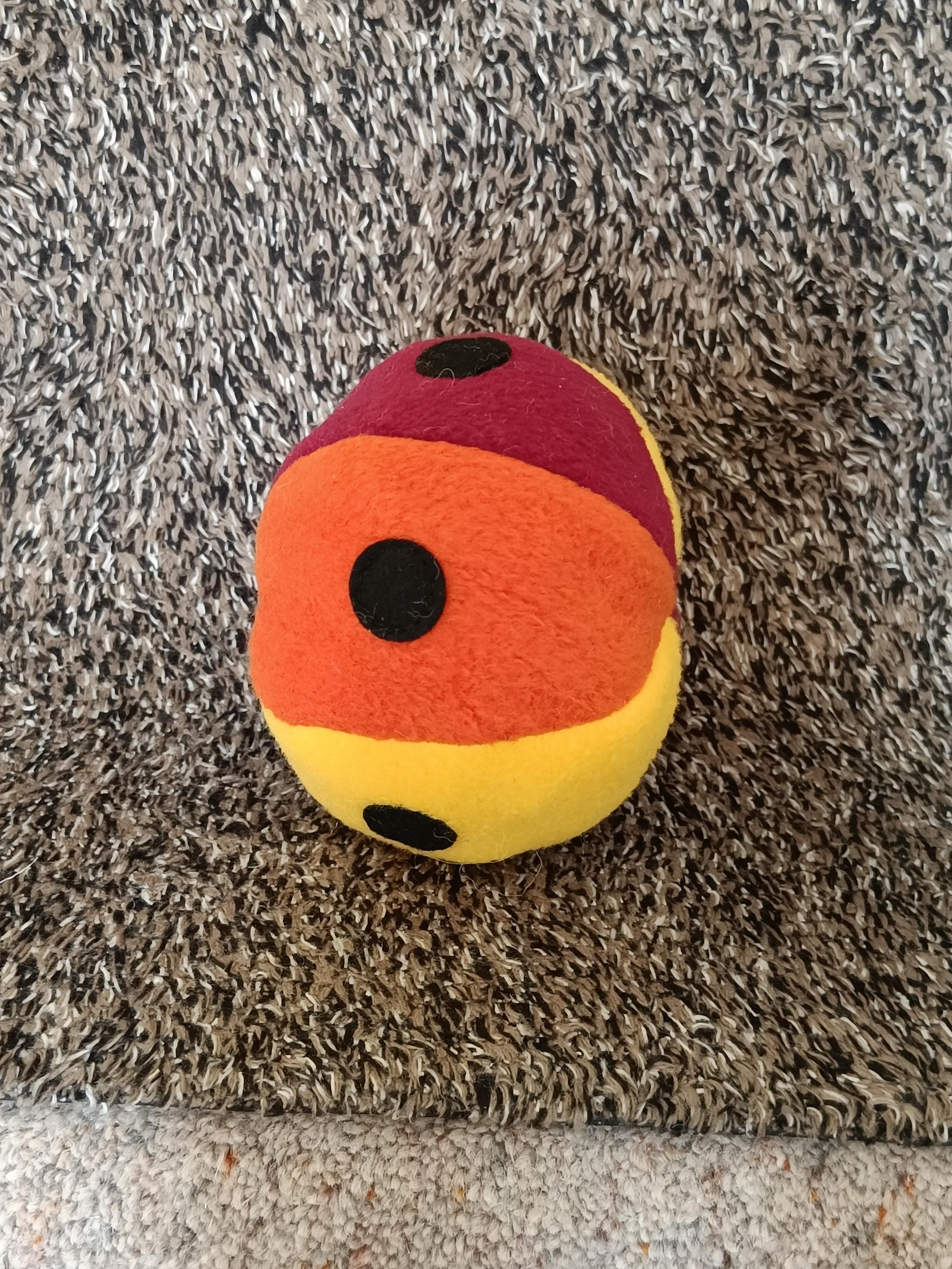 Soft Fleece dog ball with spots, soft sheepskin filled pet toy - squeaker option available