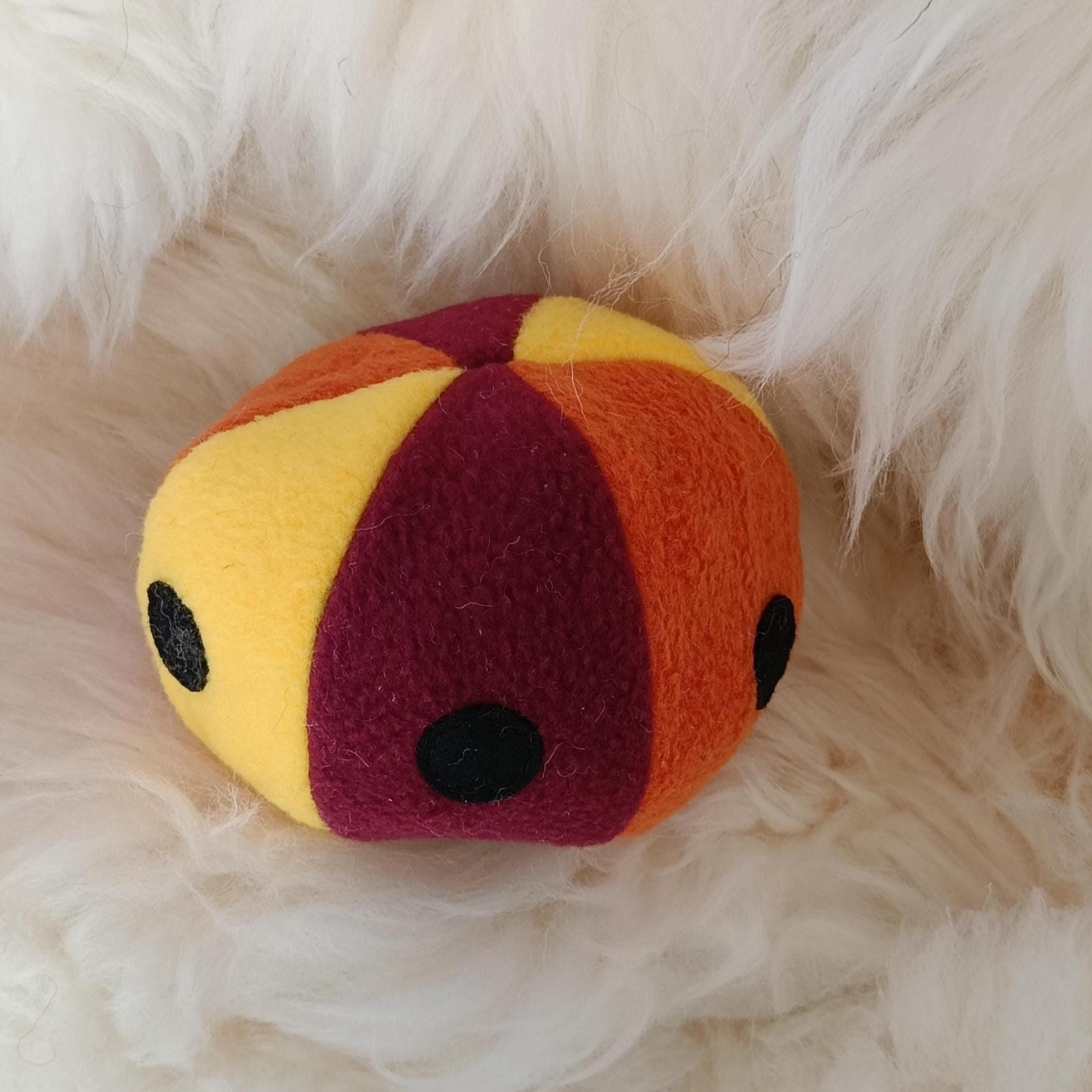 Soft Fleece dog ball with spots, soft sheepskin filled pet toy - squeaker option available