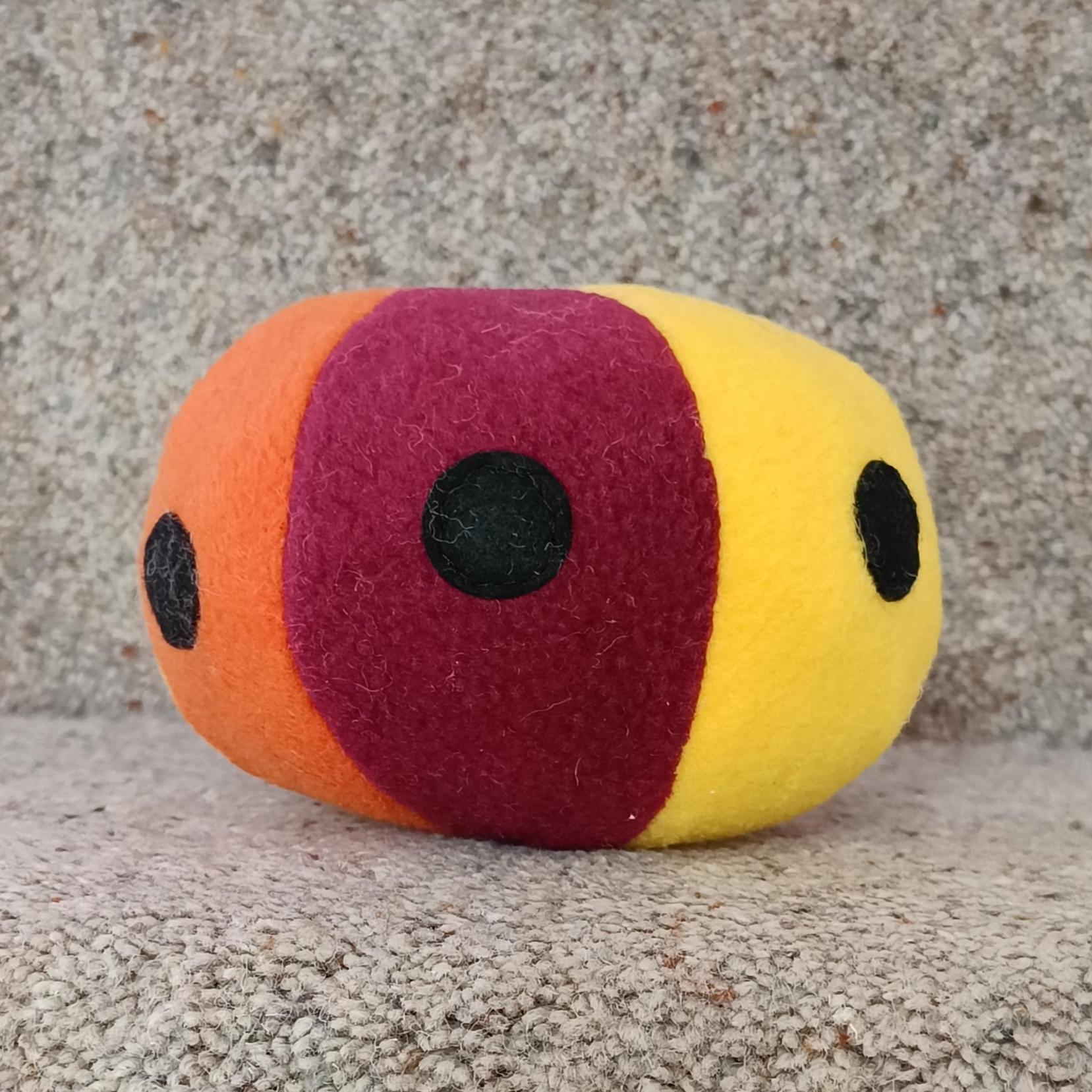 Soft Fleece dog ball with spots, soft sheepskin filled pet toy - squeaker option available