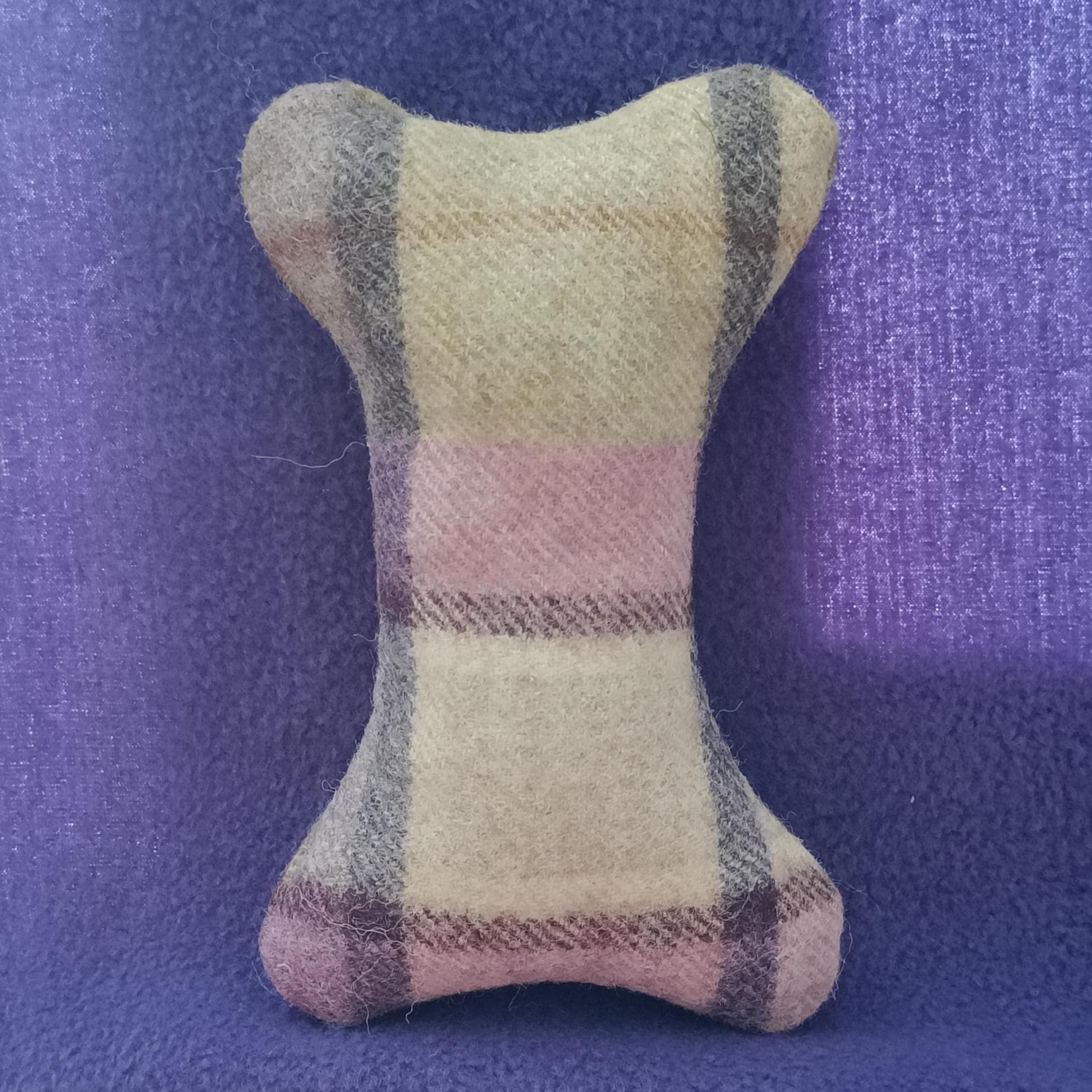 Fabric bone for small dogs and puppies. Sheepskin filled toy. Natural pet toy