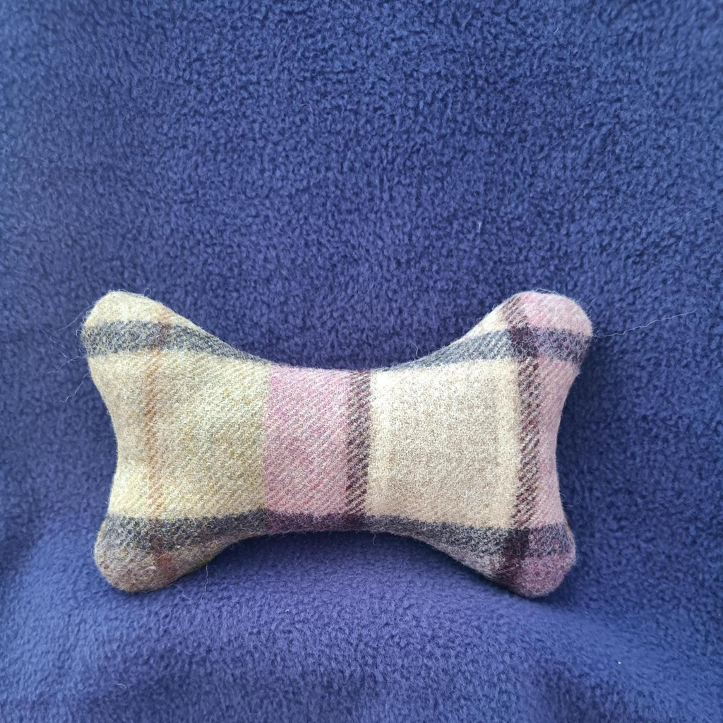 Fabric bone for small dogs and puppies. Sheepskin filled toy. Natural pet toy