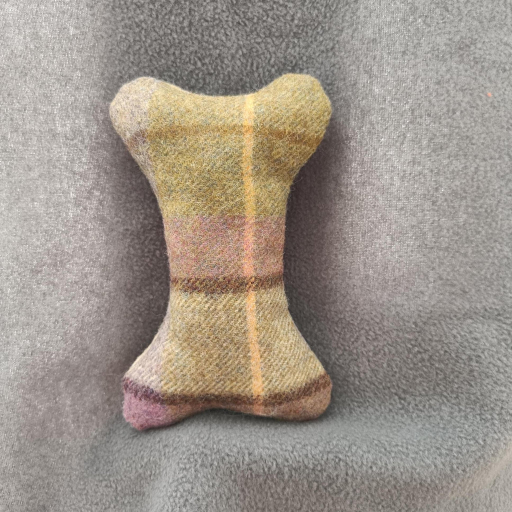 Fabric bone for small dogs and puppies. Sheepskin filled toy. Natural pet toy