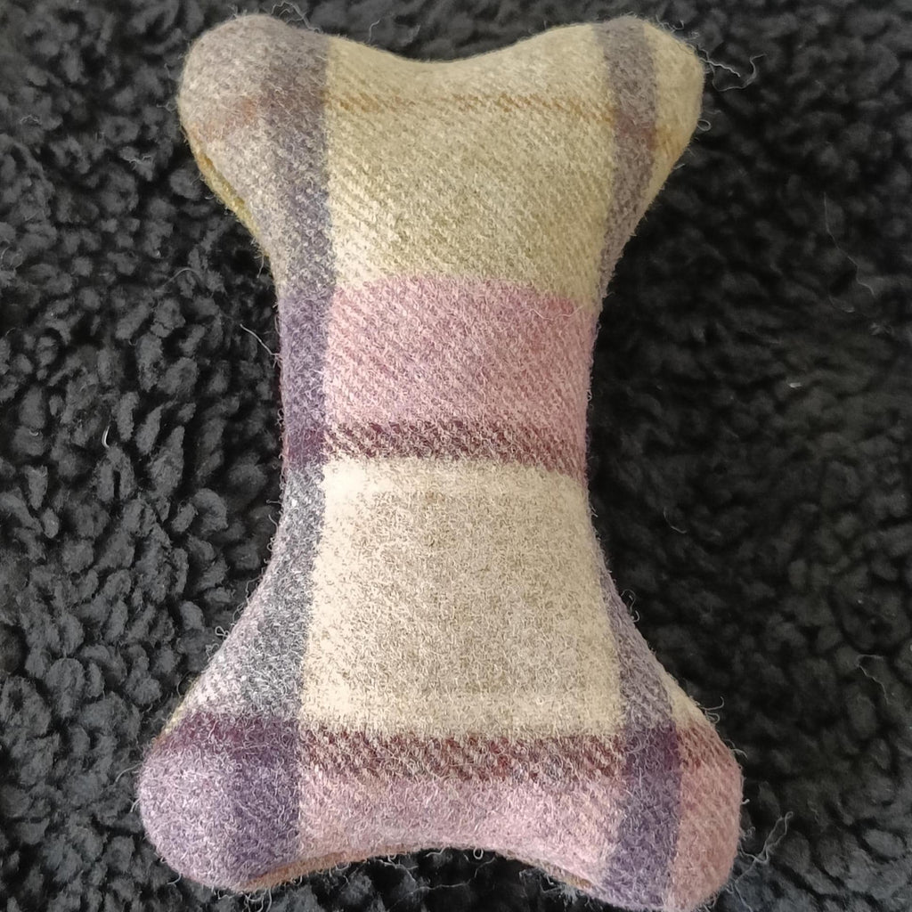 Fabric bone for small dogs and puppies. Sheepskin filled toy. Natural pet toy
