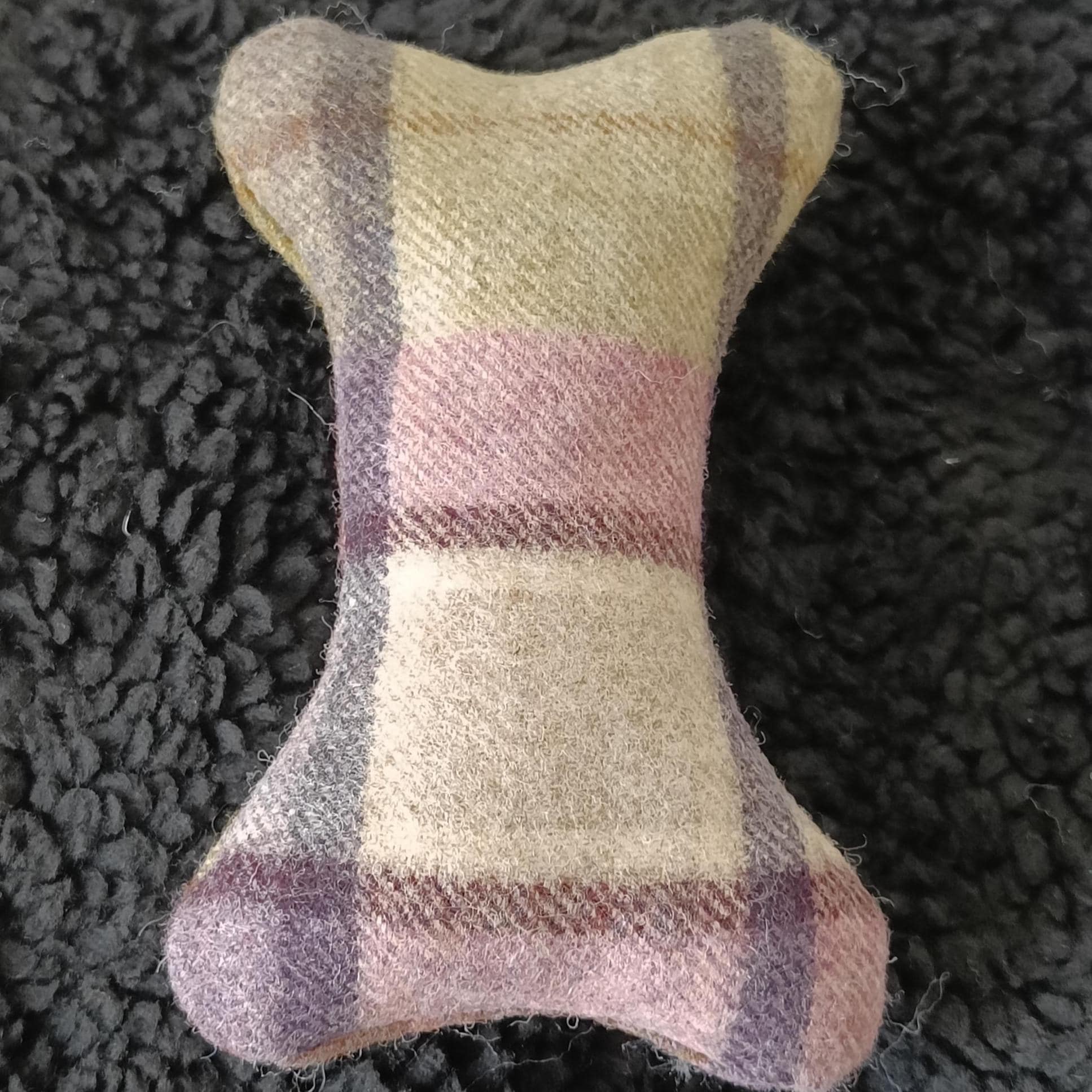 Fabric bone for small dogs and puppies. Sheepskin filled toy. Natural pet toy