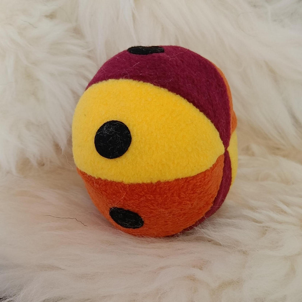 Fleece soft ball dog toy filled with sheepskin - squeaker option available