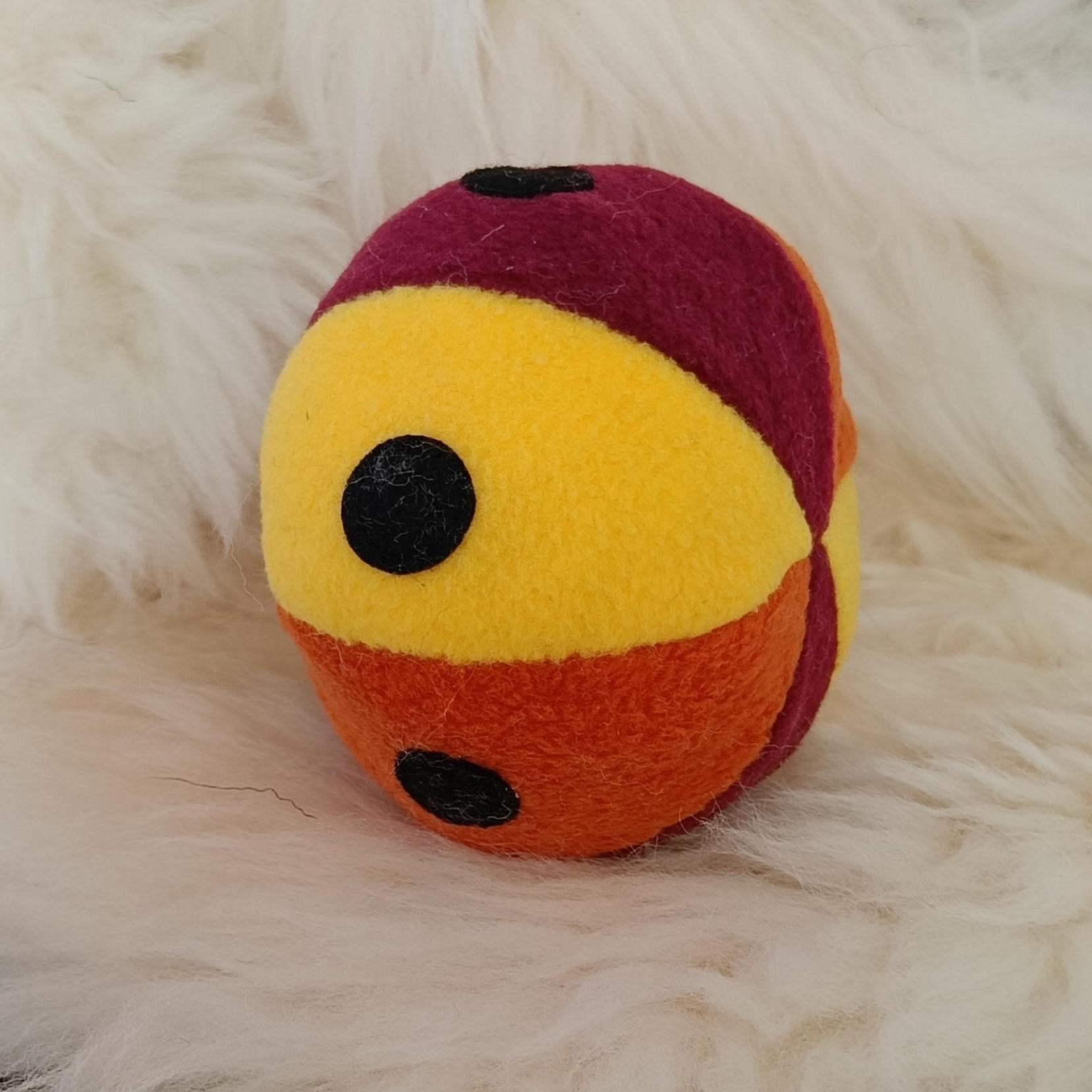 Fleece soft ball dog toy filled with sheepskin - squeaker option available